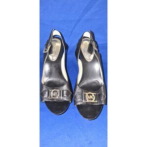 Michael Kors Womens Charm Sandal Size 9M Slingback Wedge Platform Black